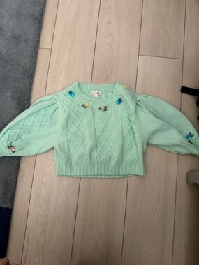 For Love & Lemons Sutton Mint Green Embellished Knit Sweater